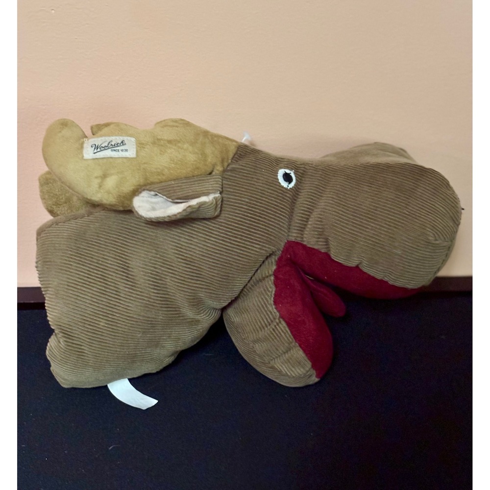 Woolrich Corduroy Moose Plush Hand Puppet Brown Tan Red Cabin Decor Stuffed Toy